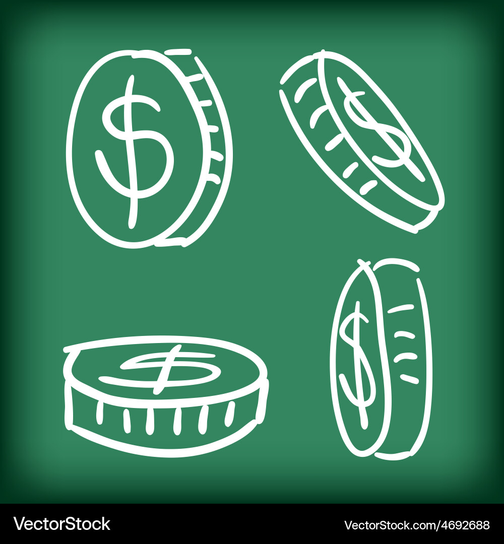 Money coins set hand drawn doodle Royalty Free Vector Image
