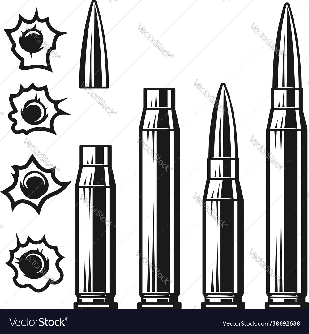 Set assault rifle bullets in vintage Royalty Free Vector