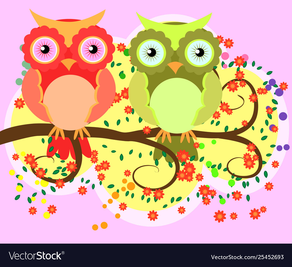 Bright cartoonish flirtatious loving owls Vector Image