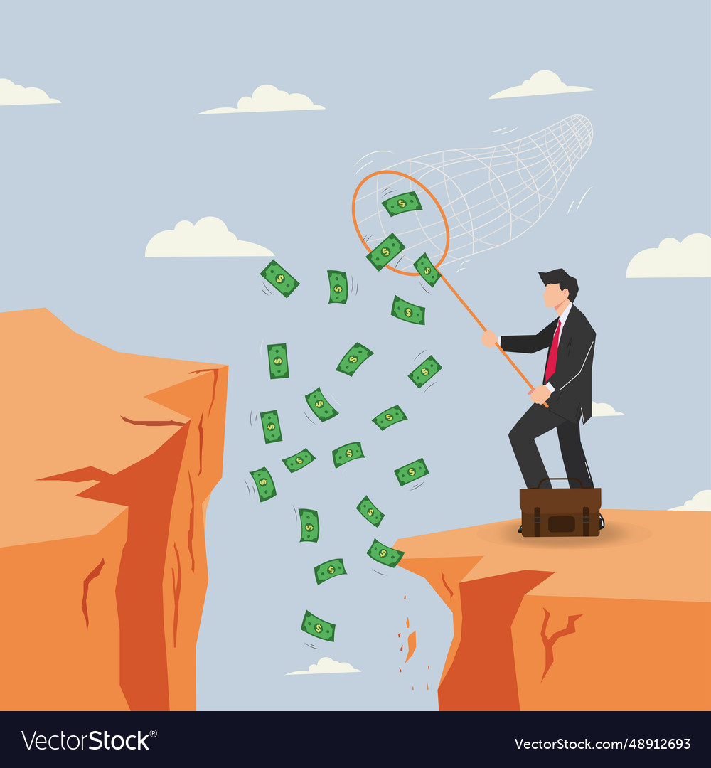 Businessman picking up the money from cliff