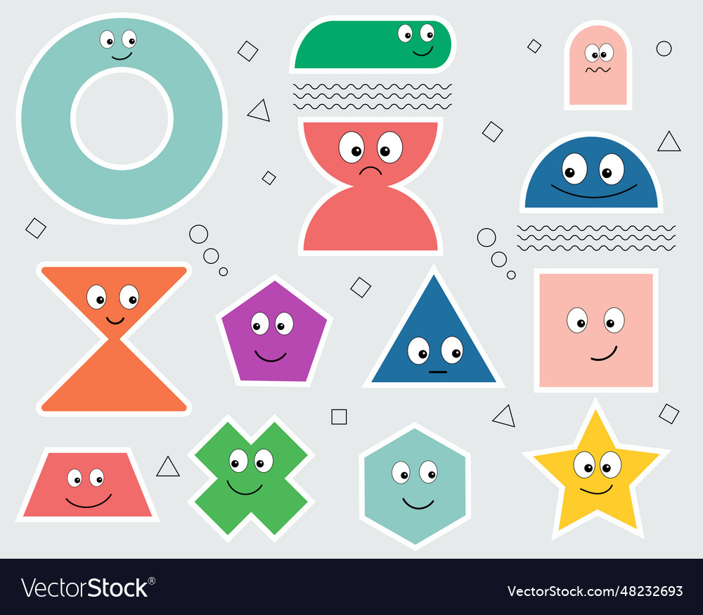 Geometric stickers with different face emotions Vector Image