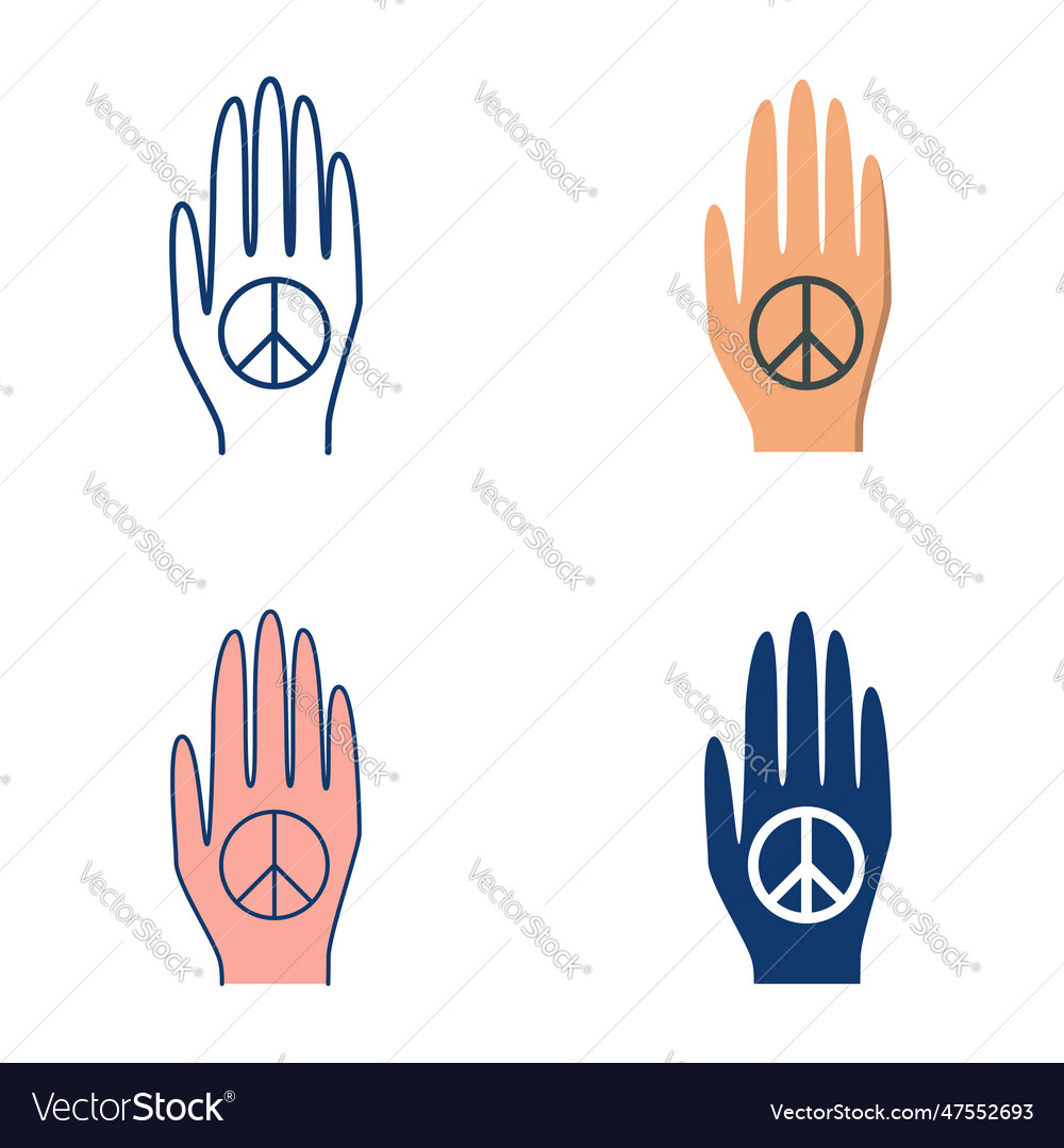 Hand with peace sign icon set Royalty Free Vector Image