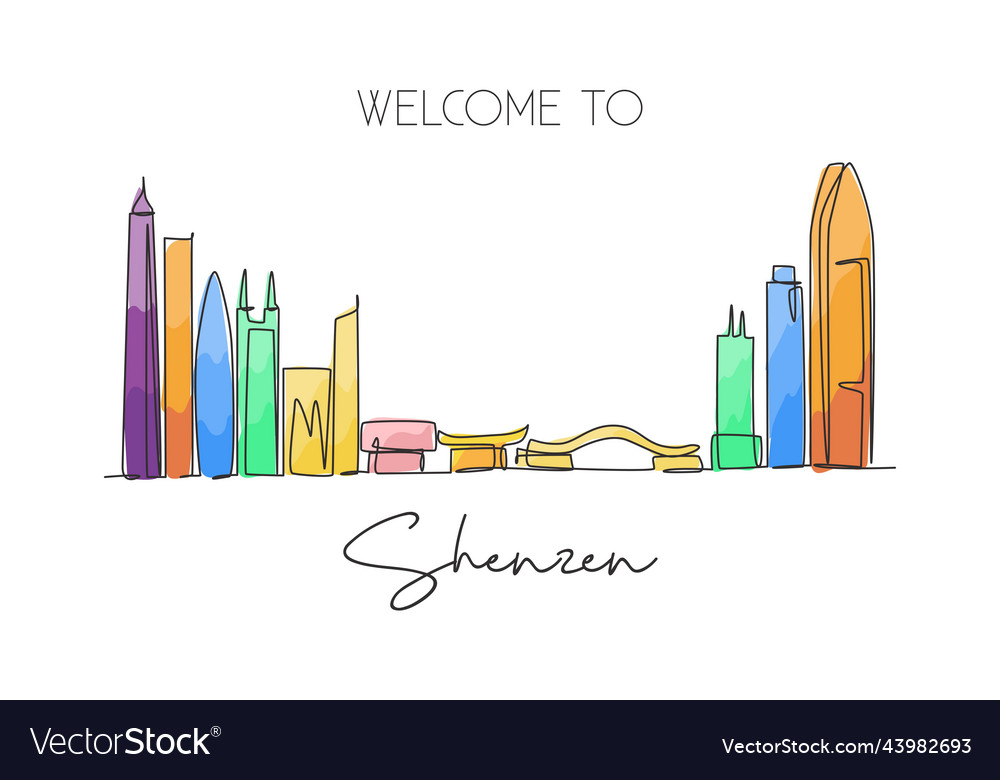 One continuous line drawing shenzhen city skyline Vector Image