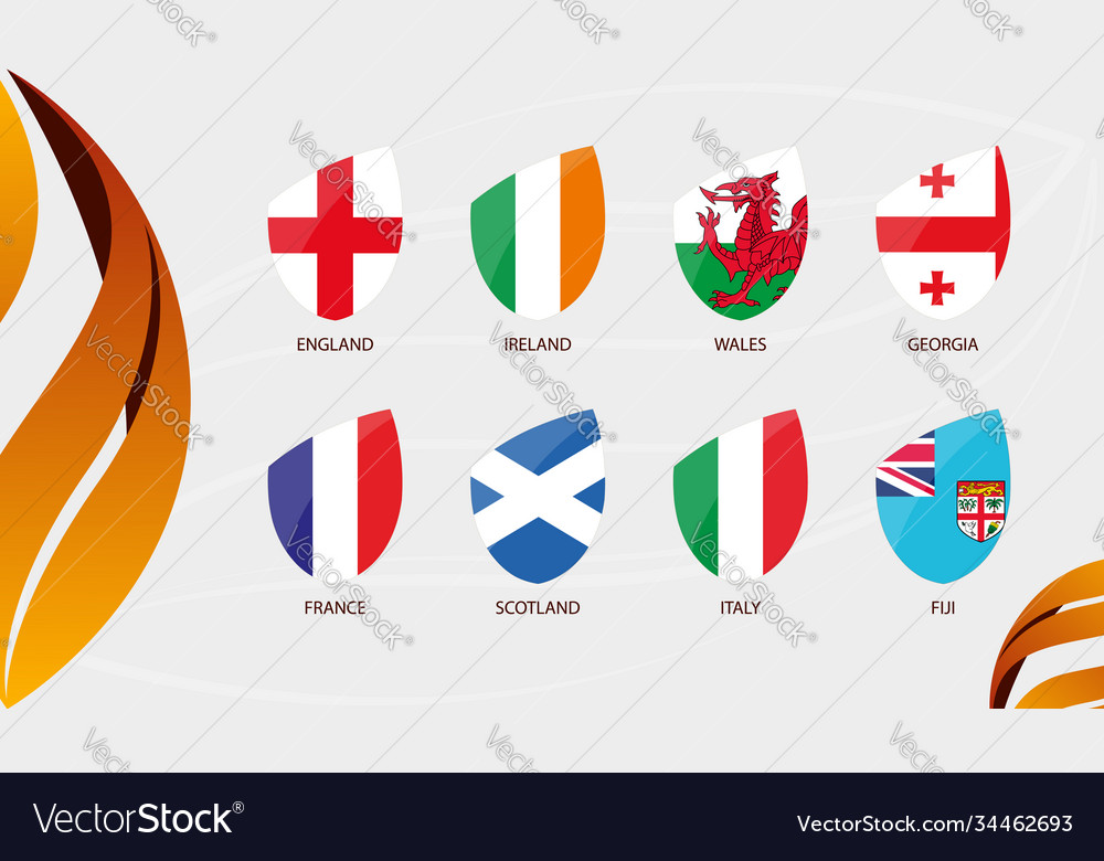 Rugby autumn nations cup 2020 flags all Royalty Free Vector