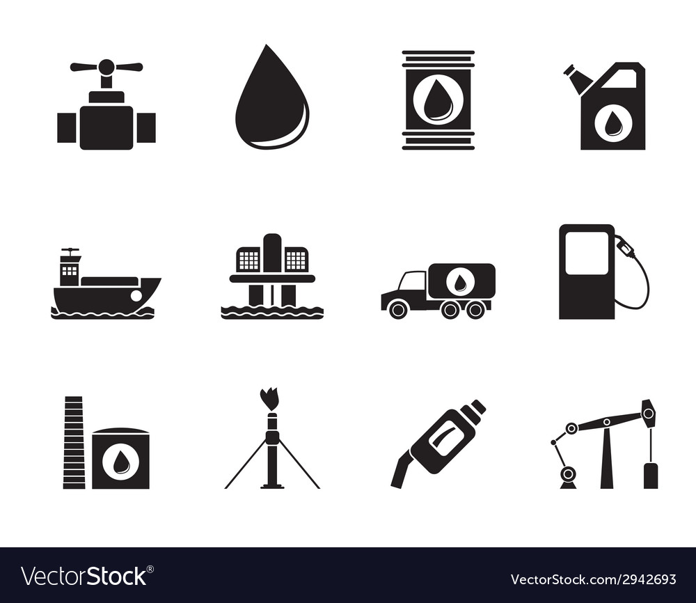 Silhouette oil and petrol industry objects icons Vector Image