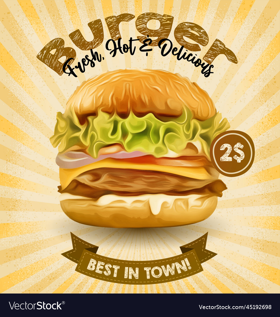 Big burger hamburger sketch retro style Royalty Free Vector