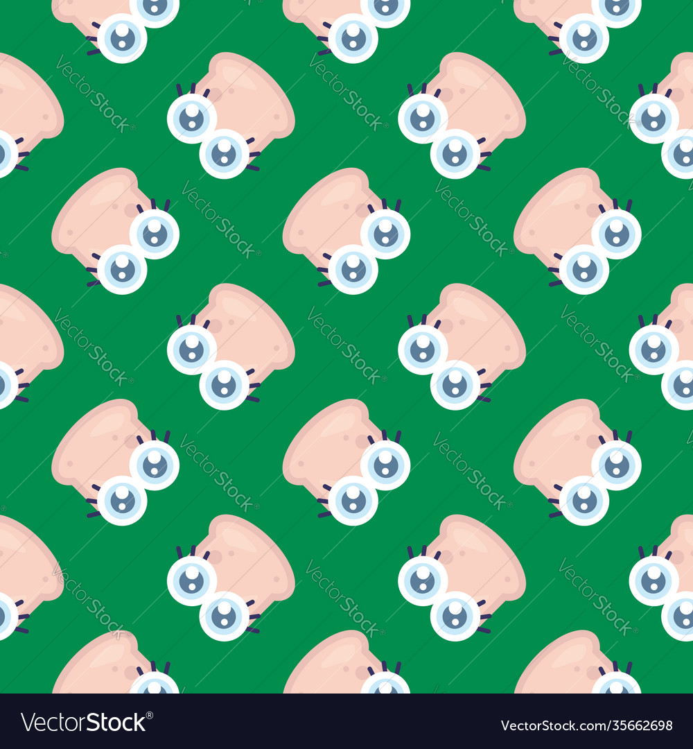 Bread with eyes seamless pattern on a green