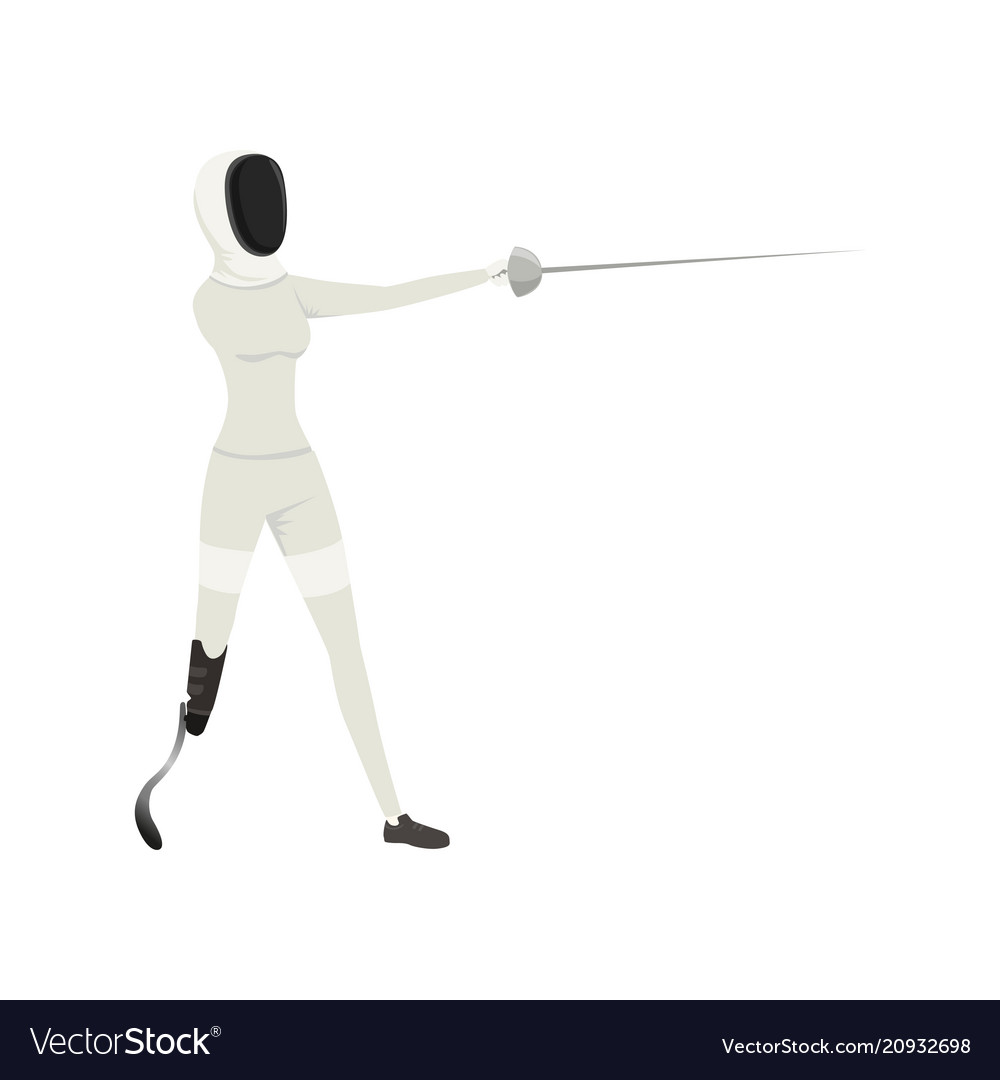 Cartoon athlete with physical disabilities fencing