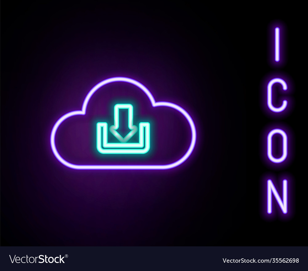 Glowing neon line cloud download icon isoliert