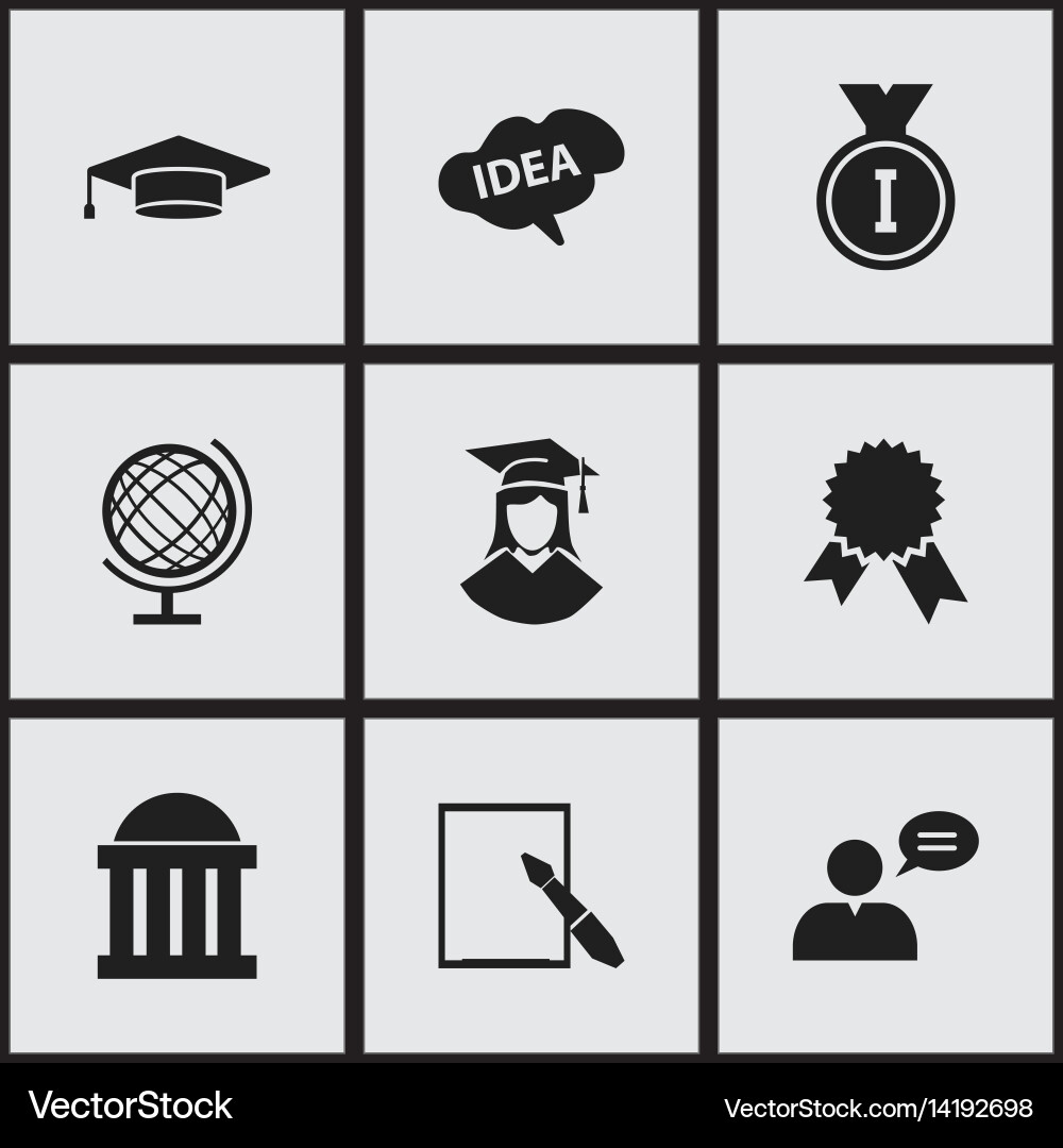 Set of 9 editable graduation icons includes Vector Image