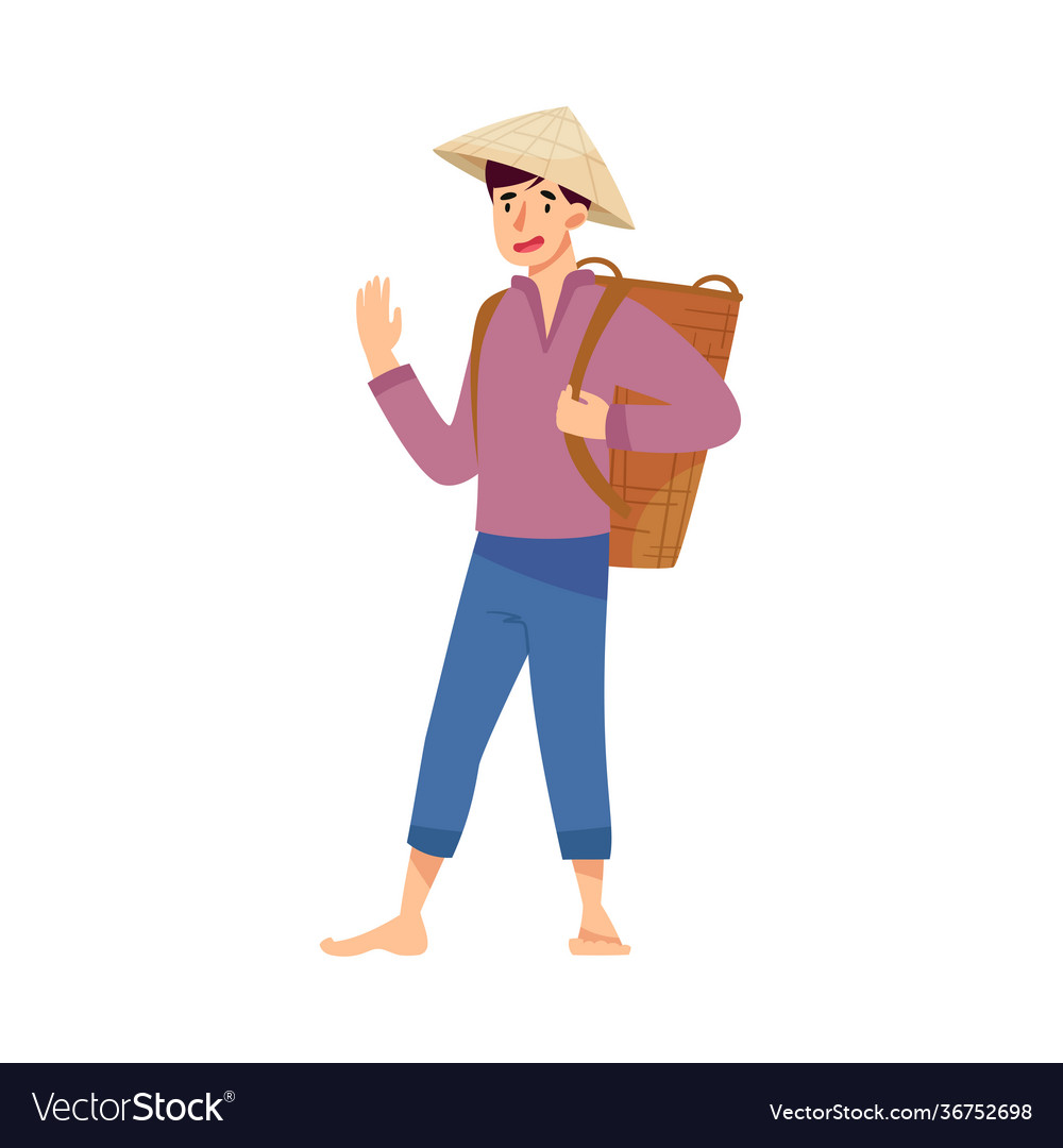 Vietnamese man farmer in straw conical hat Vector Image