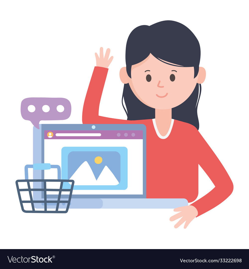 Young woman online shopping with laptop social