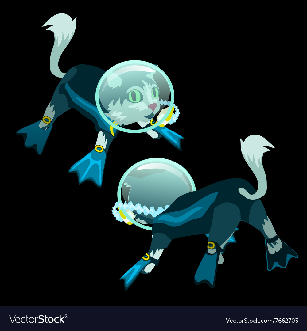 Cat scuba diving in front and back side Royalty Free Vector