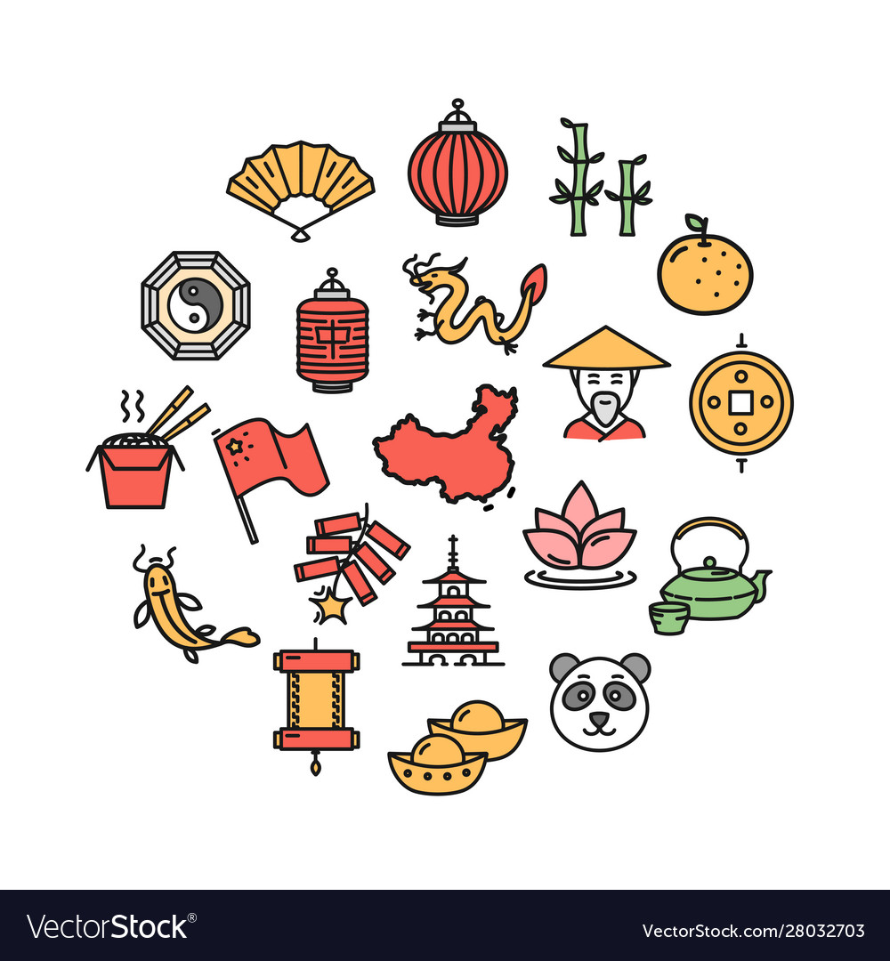 China signs round design template thin line icon Vector Image