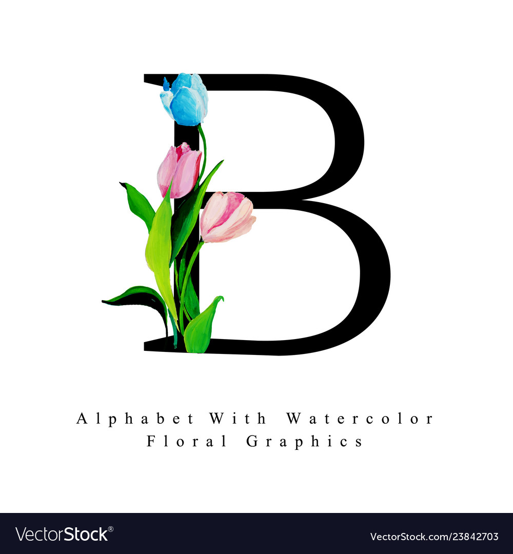 Letter B Watercolor Floral Background Royalty Free Vector