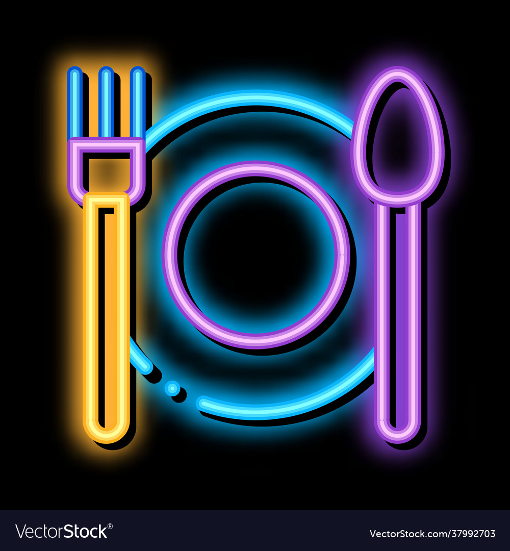 Plate fork and spoon neon glow icon