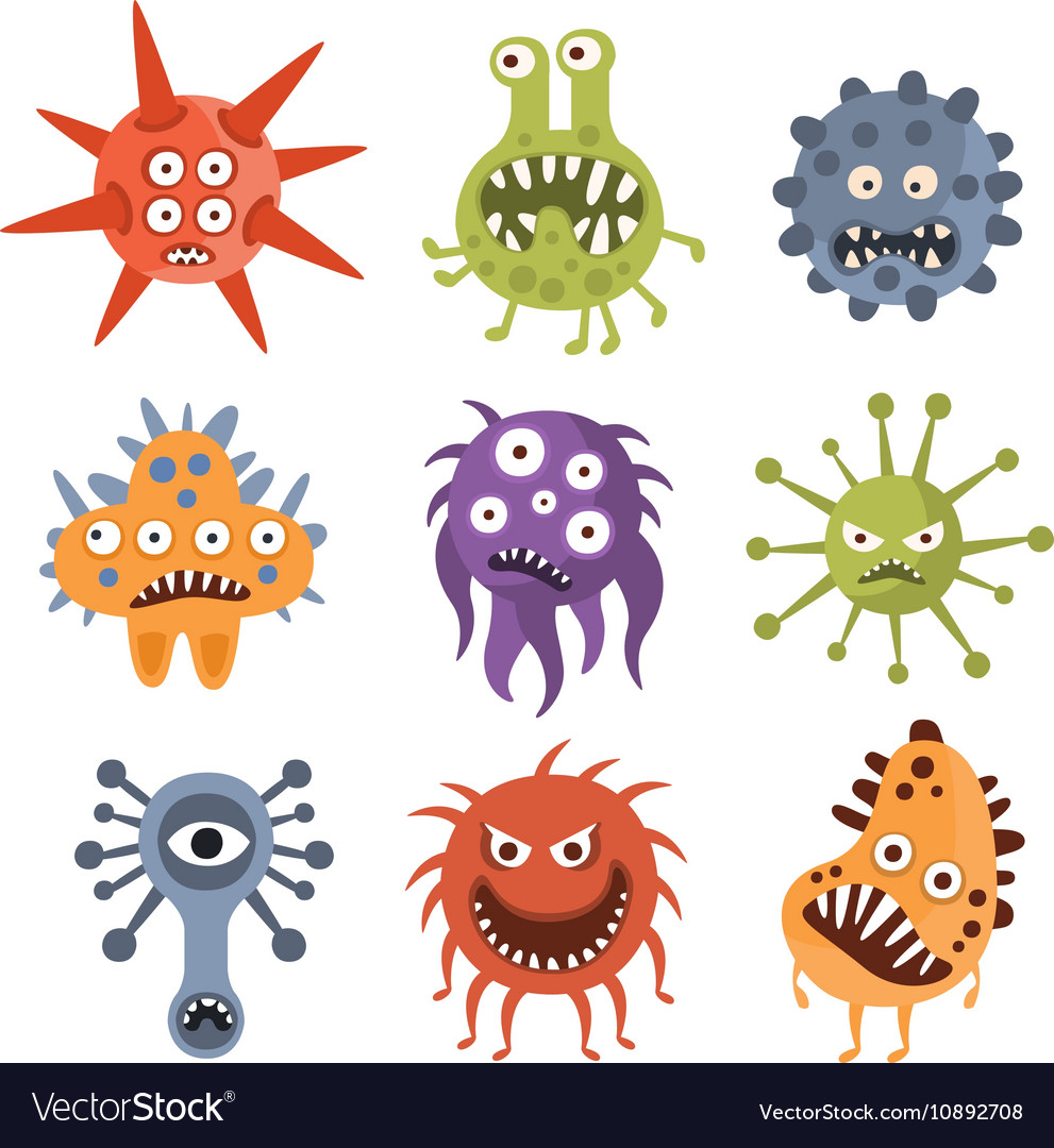 Aggressive fantastic monster microorganisms set Vector Image