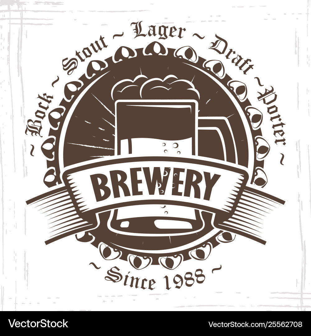 Beer brewery badge glass Royalty Free Vector Image
