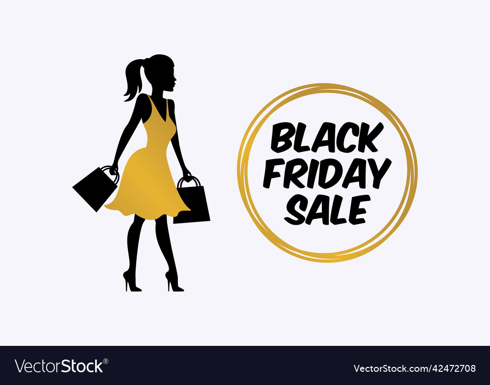 Black friday sale with silhouette shopping girl