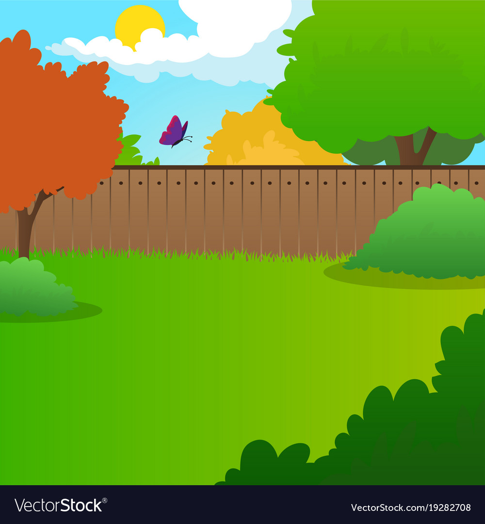 Cartoon Backyard Landscape With Green Meadow Vector Image