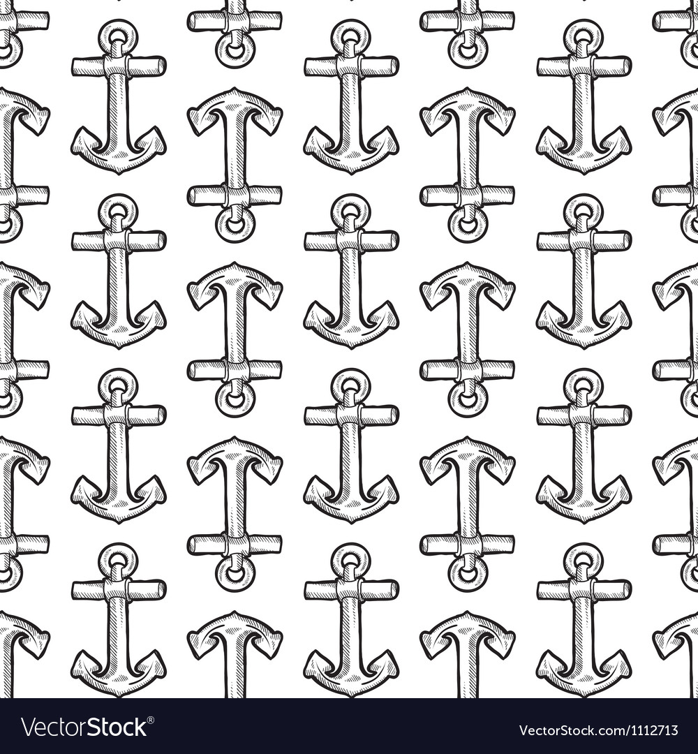 Doodle anchor pattern seamless Royalty Free Vector Image