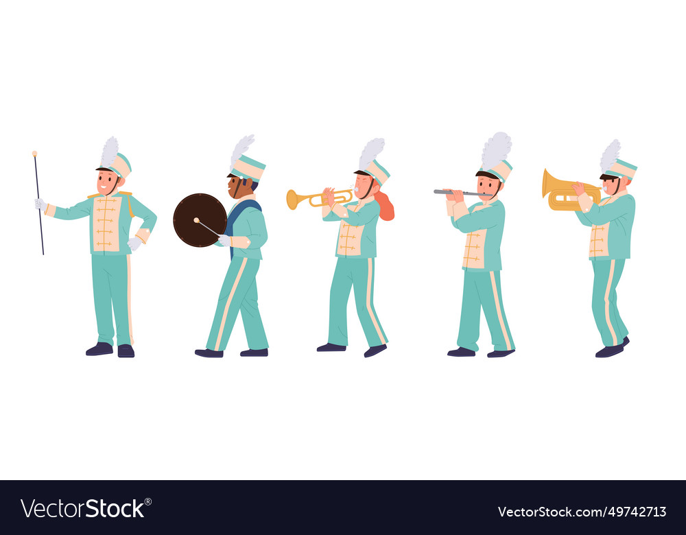 Parade of cute marching children music band Vector Image