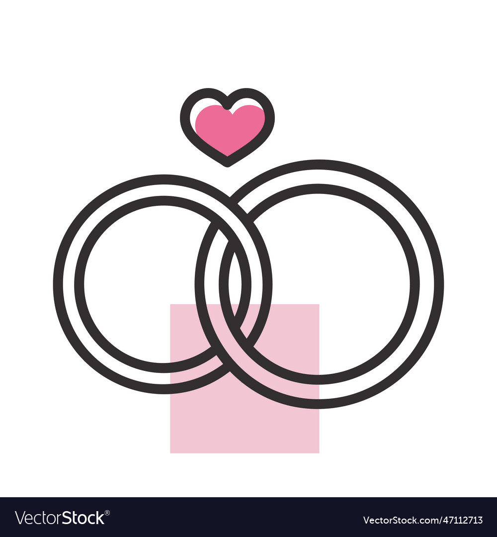 Wedding rings with a heart isolated icon Vector Image