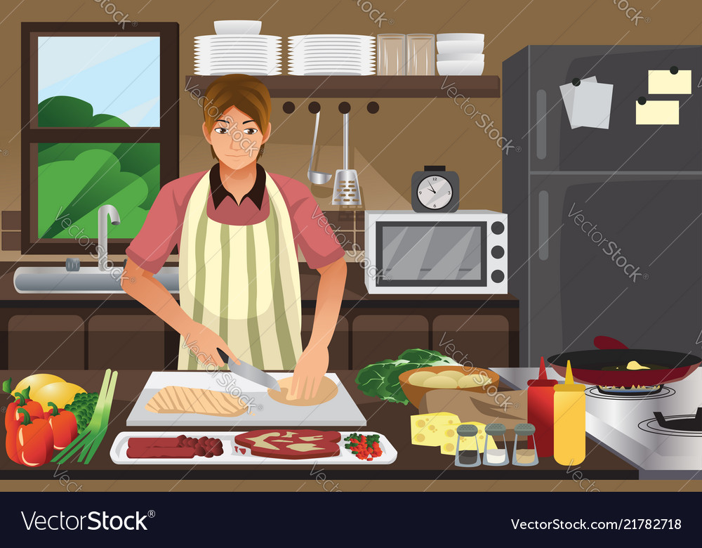 Man Cooking In Kitchen Royalty Free Vector Image
