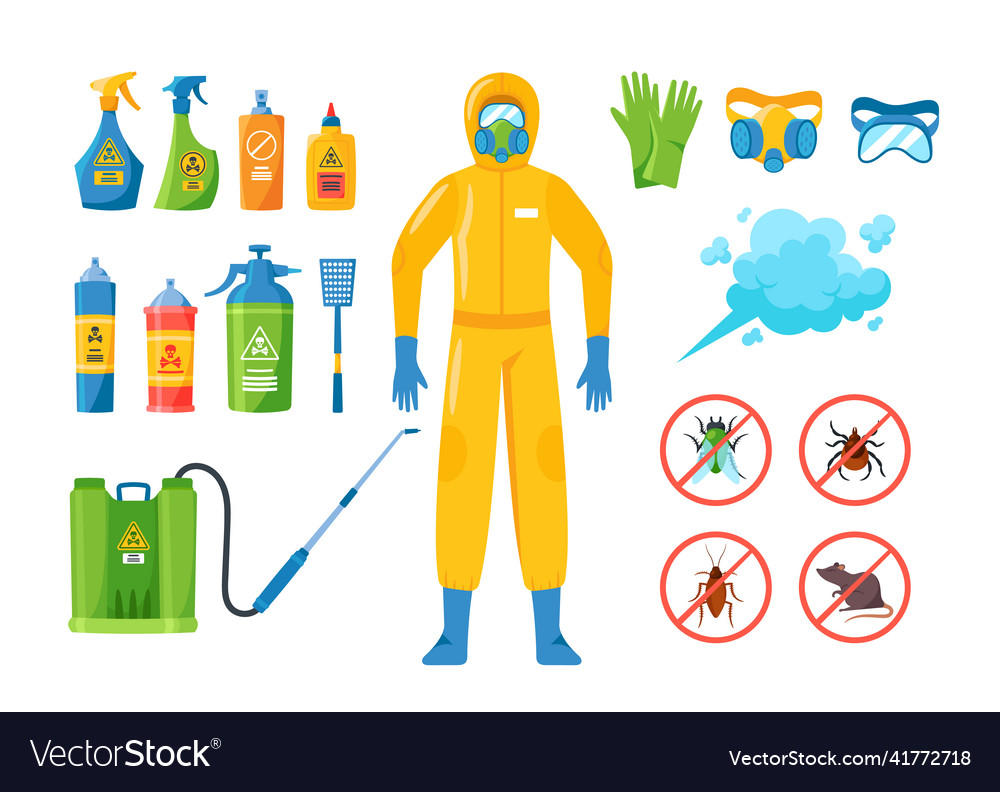 Set of pest control icons isolated cartoon