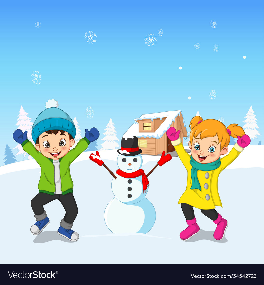 Happy children playing outdoors in winter Vector Image