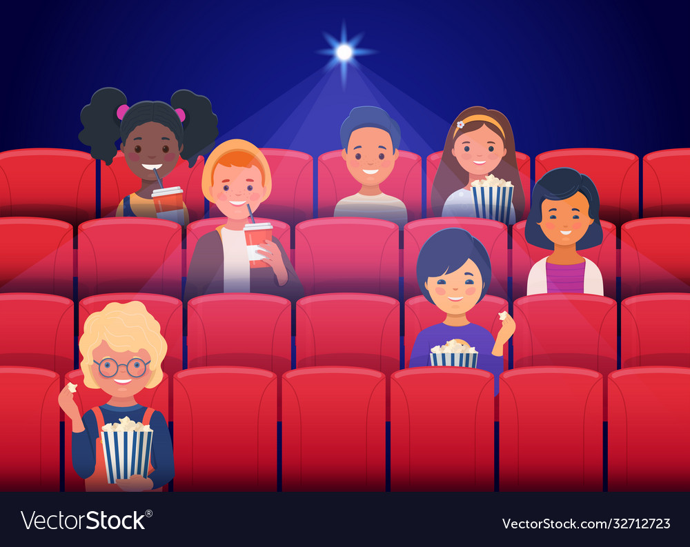 happy-children-watching-movies-at-cinema-vector-image