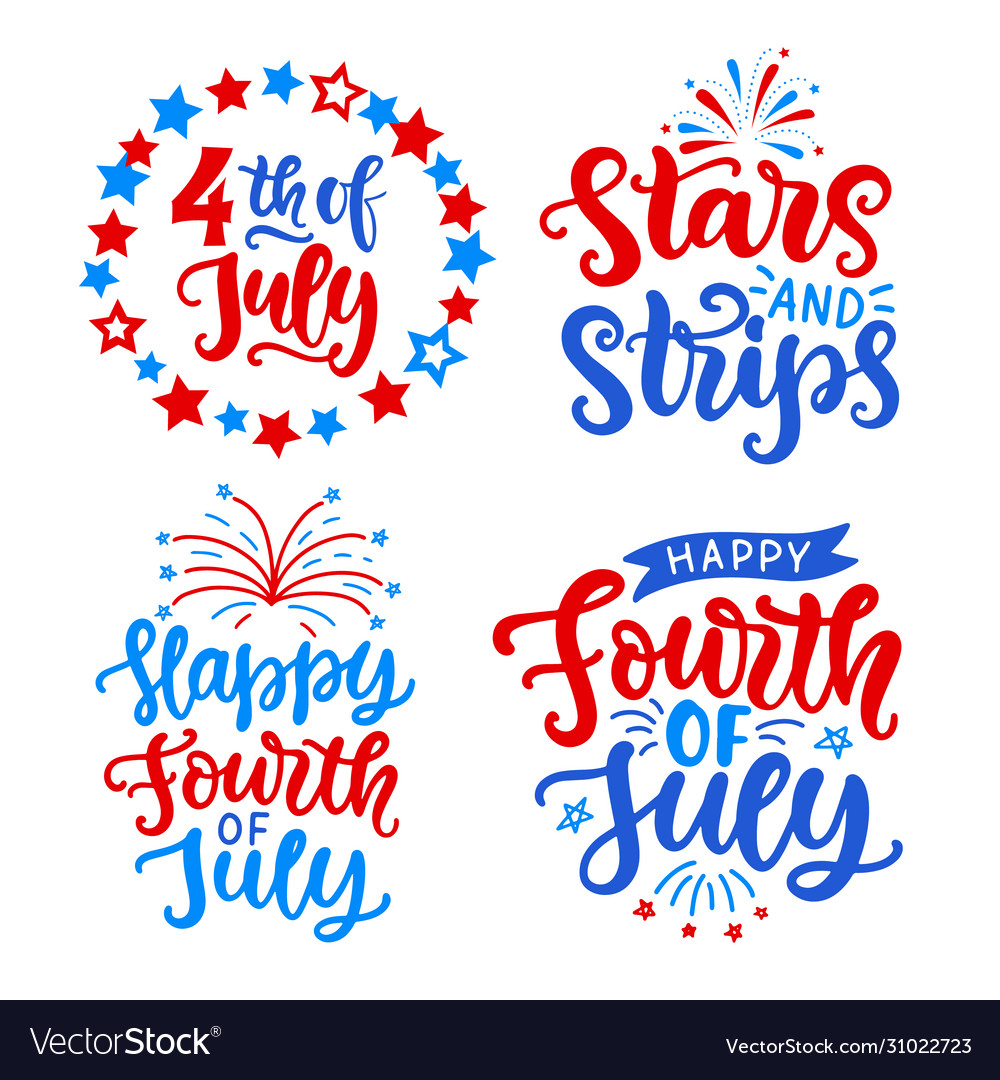 Happy fourth july hand written lettering set vector image Happy fourth july hand written lettering set