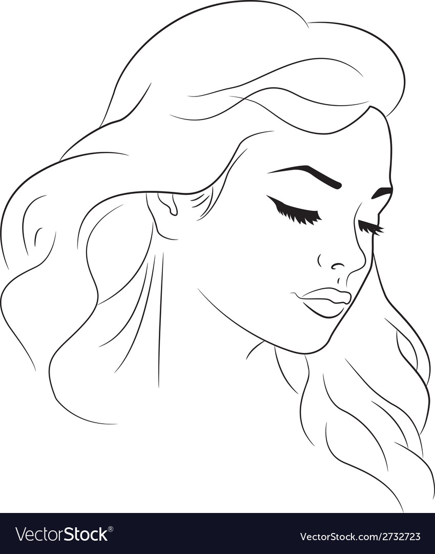 Beautiful Woman Face In Doodle Outline By Yulia Panova