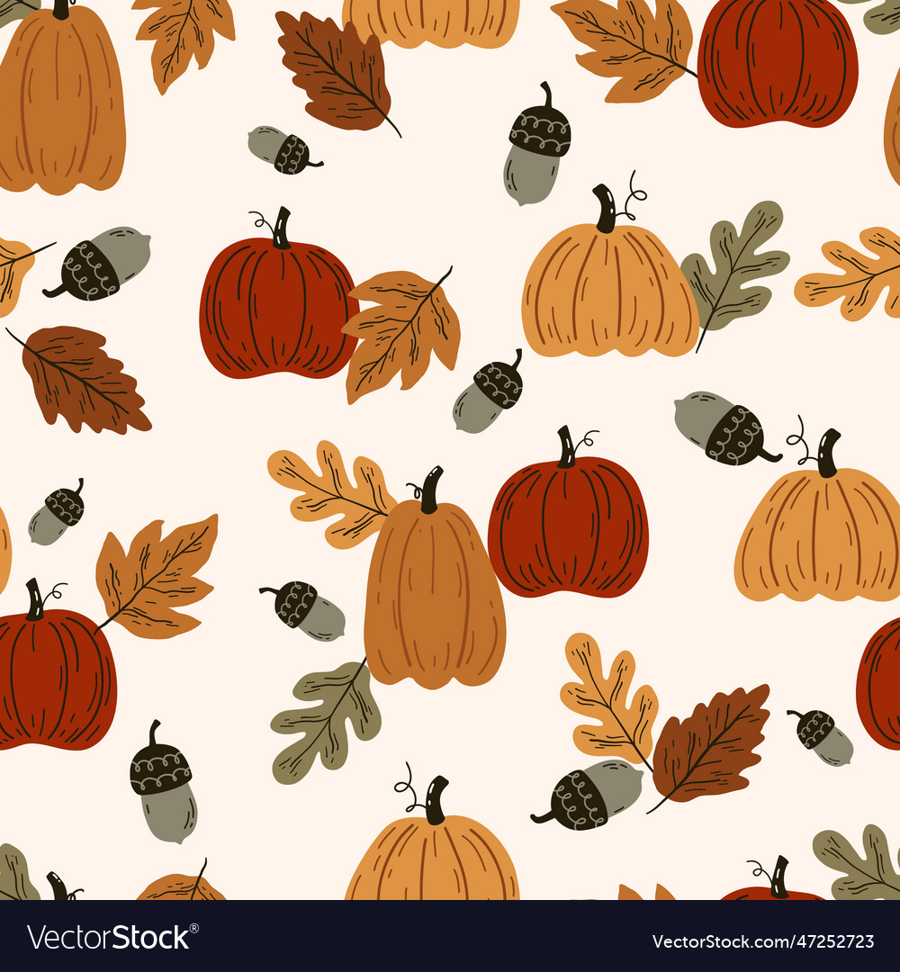 Seamless autumn pattern with pumpkins and leaves Vector Image