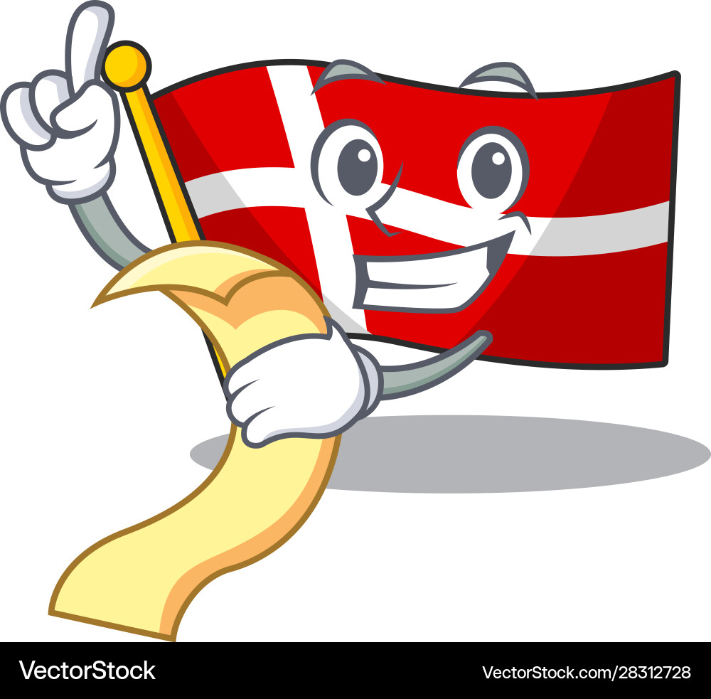 Cute Flag Denmark Cartoon Character With Menu Vector Image