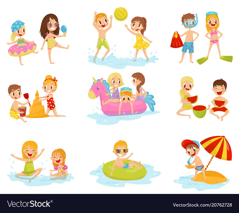 Flat set little children in different Royalty Free Vector