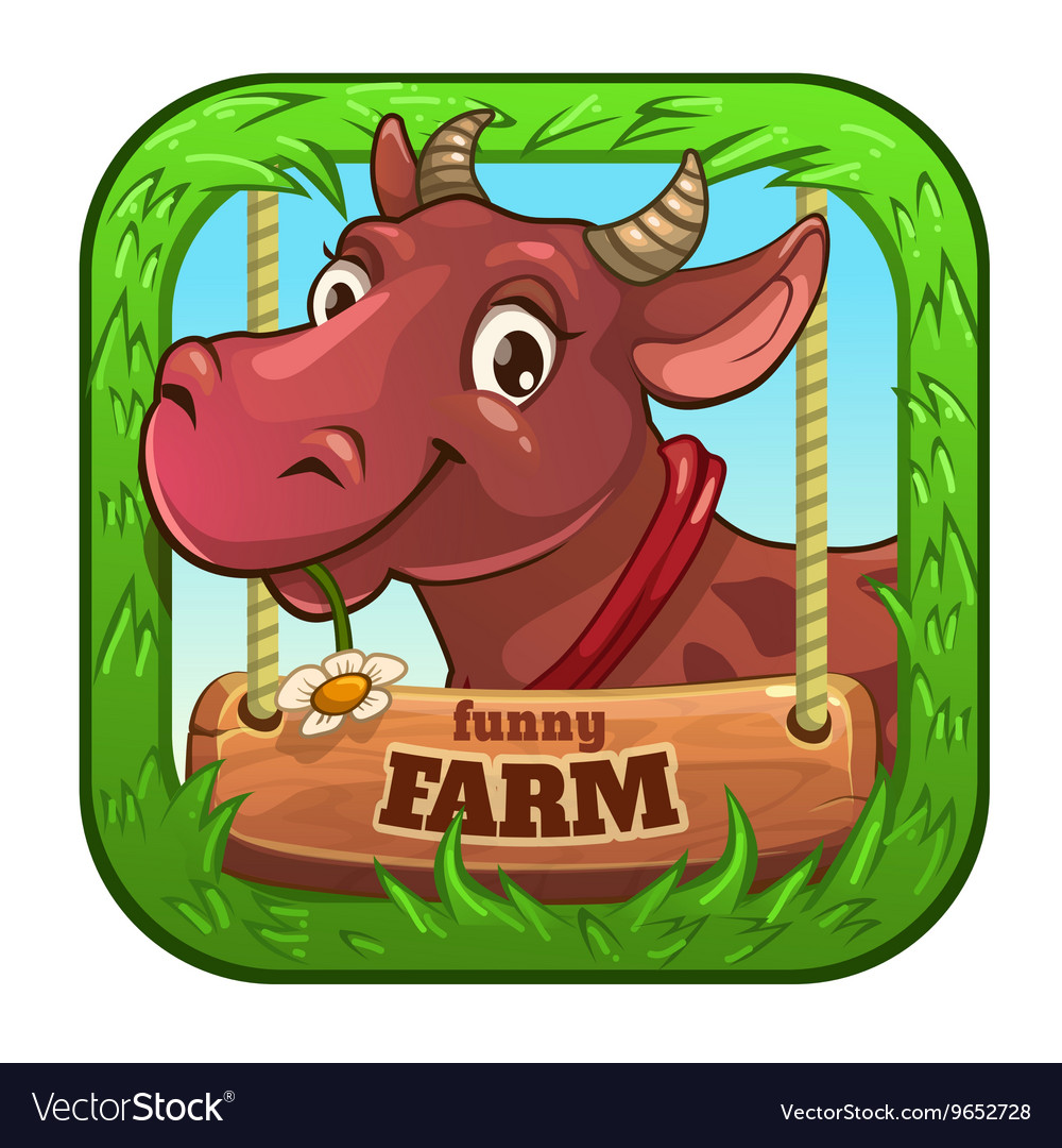 Funny App Icon With Cute Cartoon Cow Vector Image Funny App Icon With Cute Cartoon Cow Vector Image