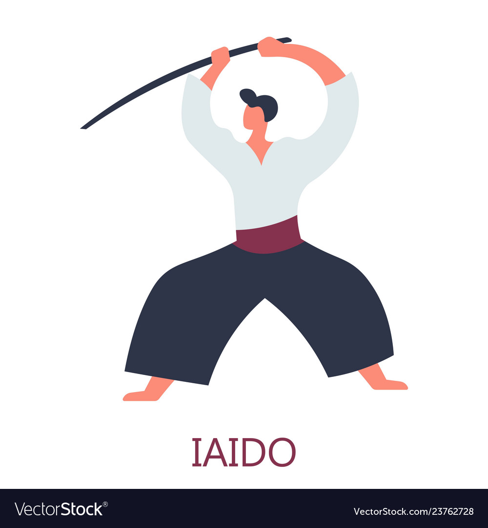 Japanese fighting art sword attack isolated male Vector Image