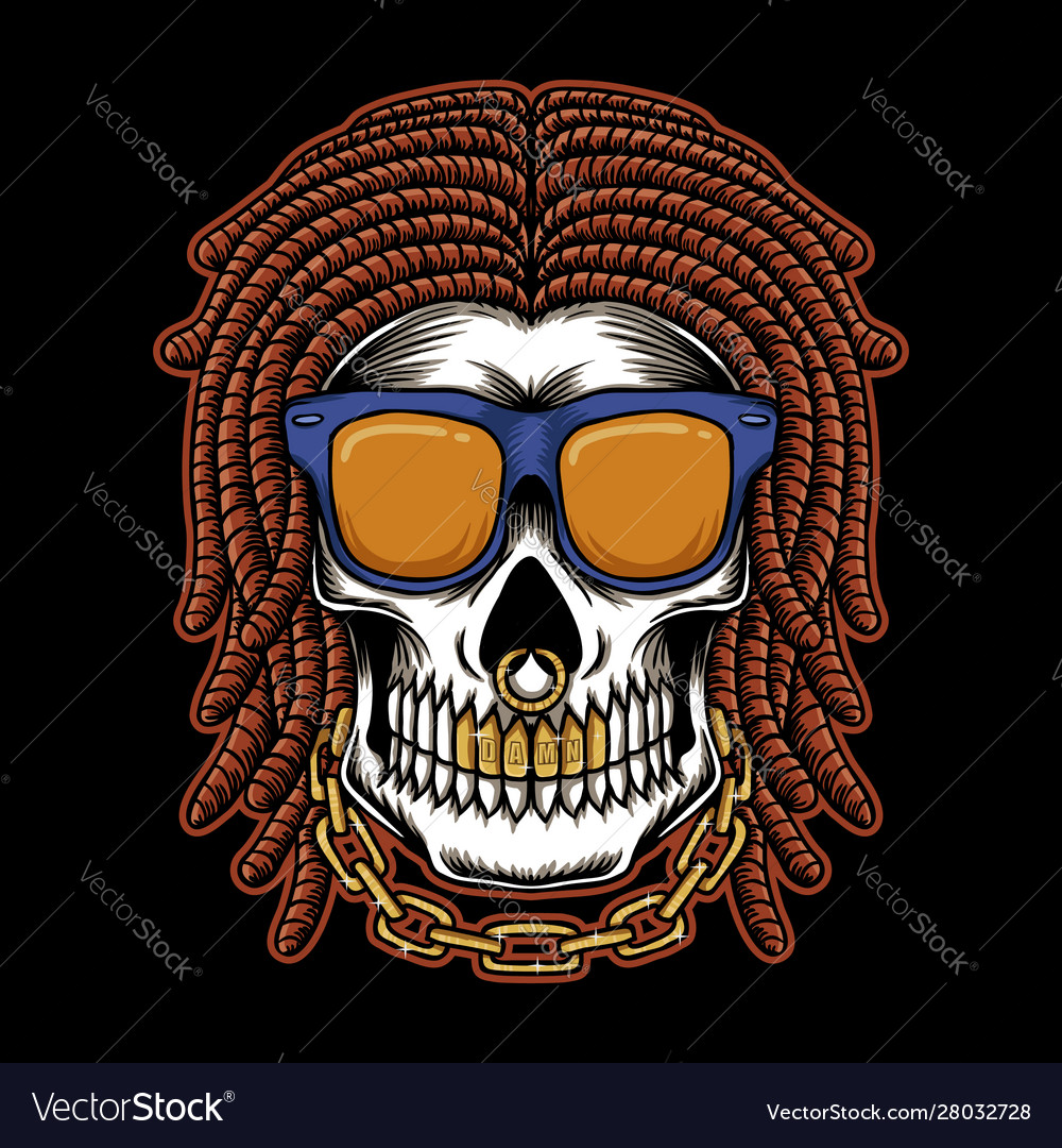 Skull dreadlocks head Royalty Free Vector Image