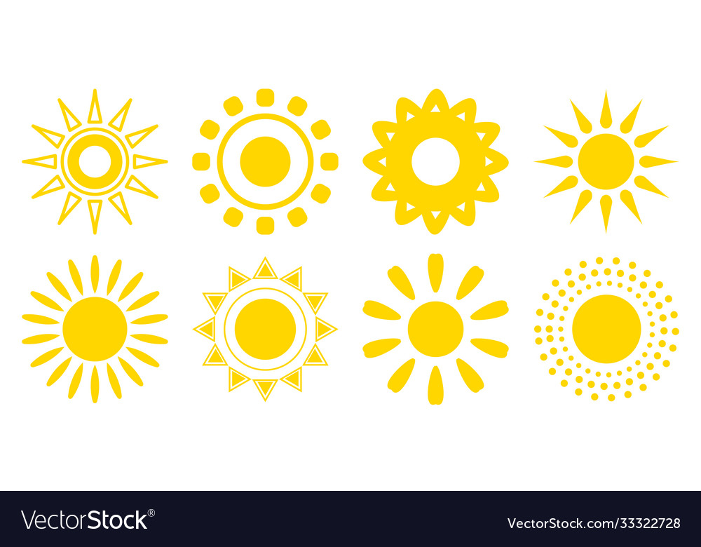 Sun flat icon logotype summer web sign set Vector Image