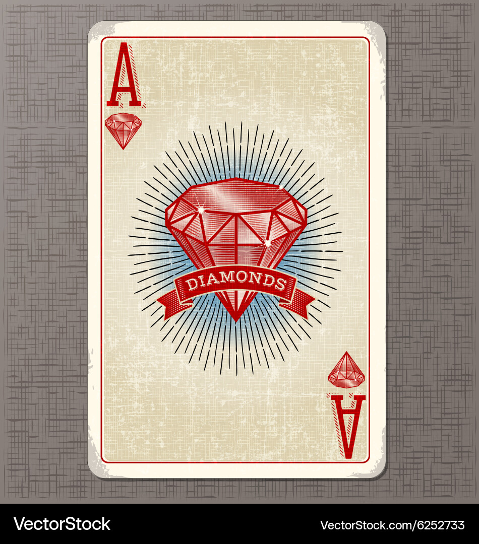 Ace diamonds vintage playing card Royalty Free Vector Image