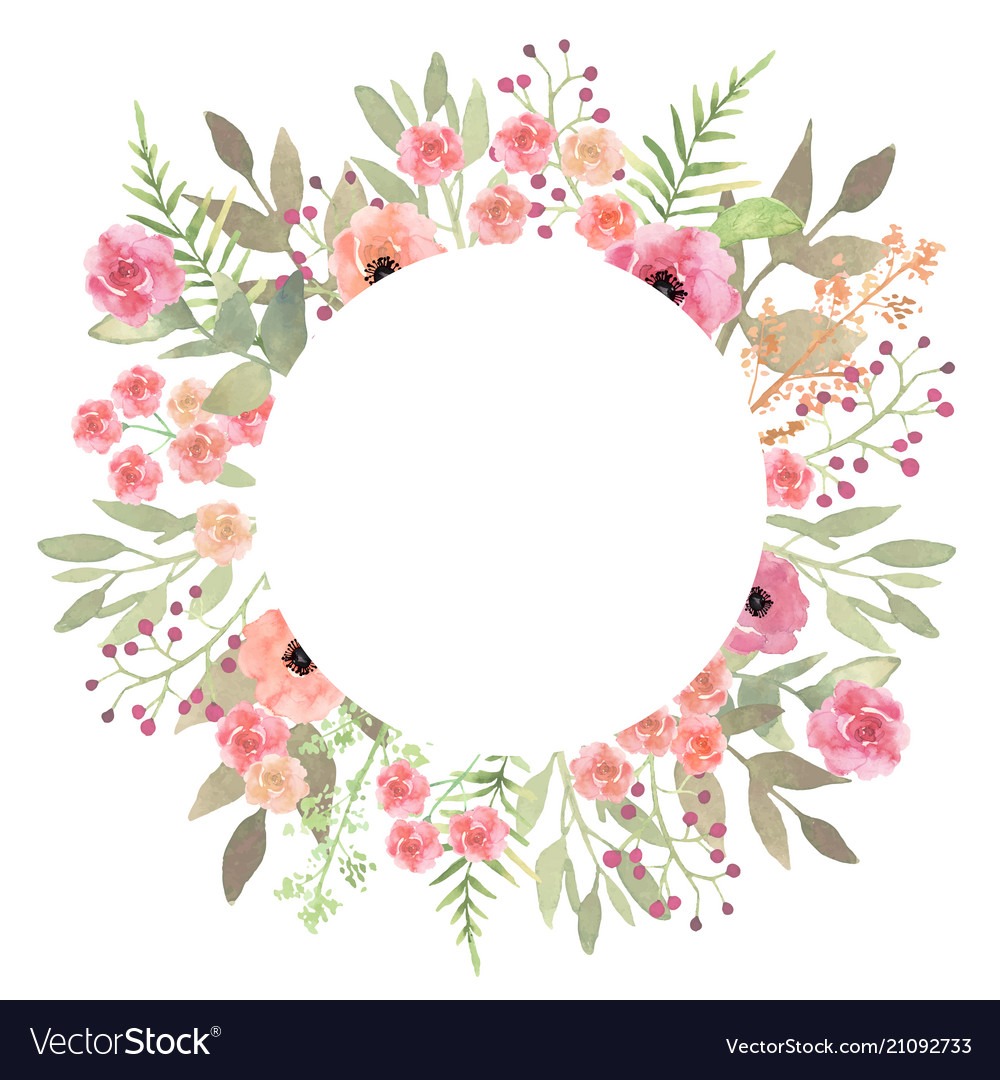 Download Flowers frame circle roses card on white backdrop Vector Image