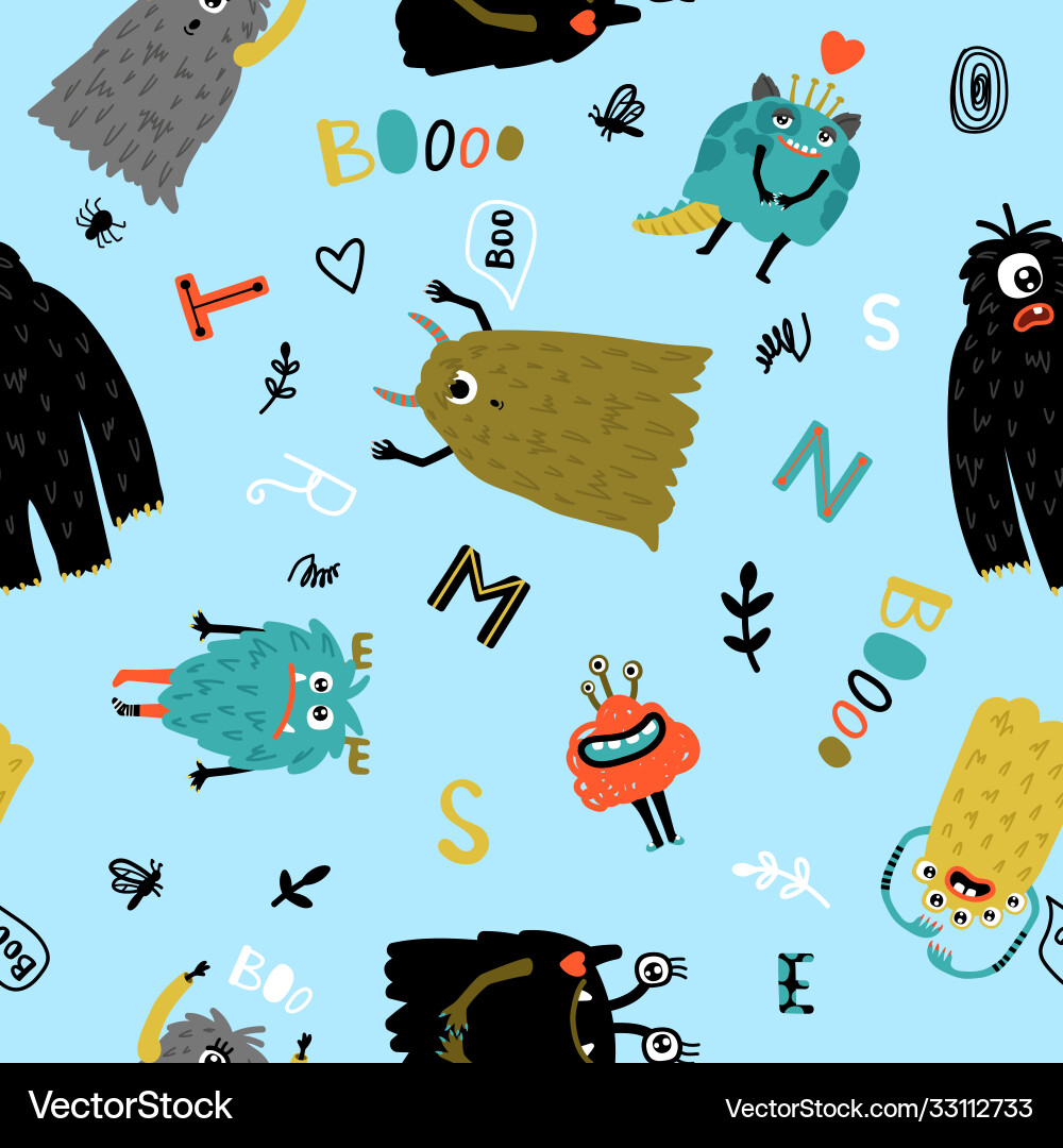 Funny monsters seamless pattern Royalty Free Vector Image