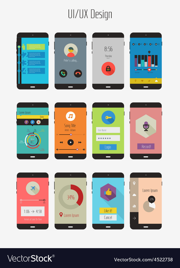 Flat Ui or UX mobile apps kit Royalty Free Vector Image