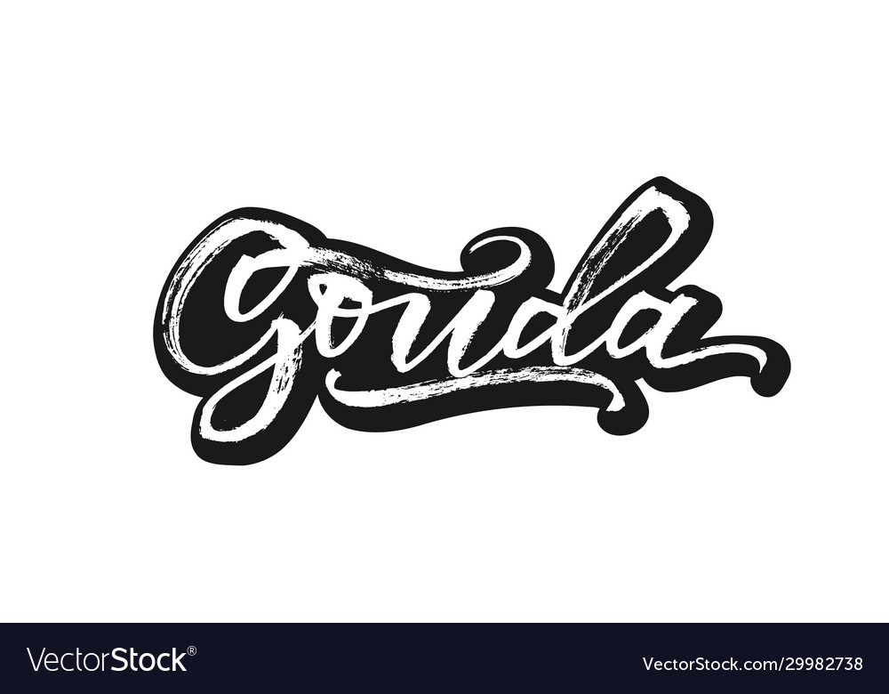 Gouda organic food calligraphy vintage Royalty Free Vector