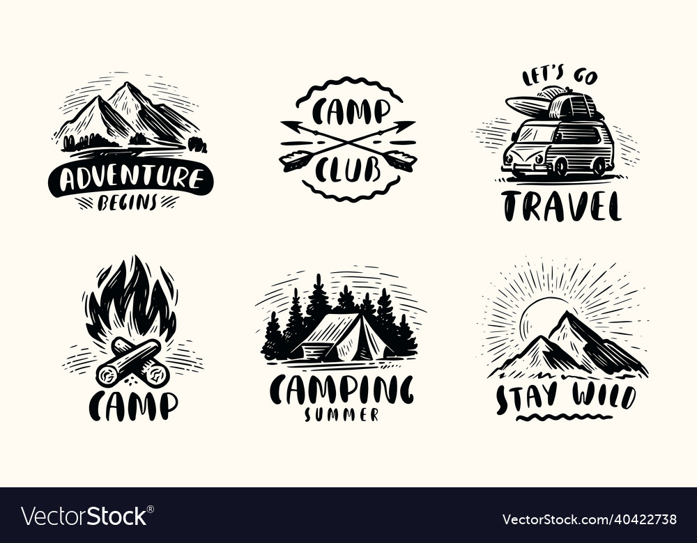 Summer camp badge set travel concept vintage Vector Image