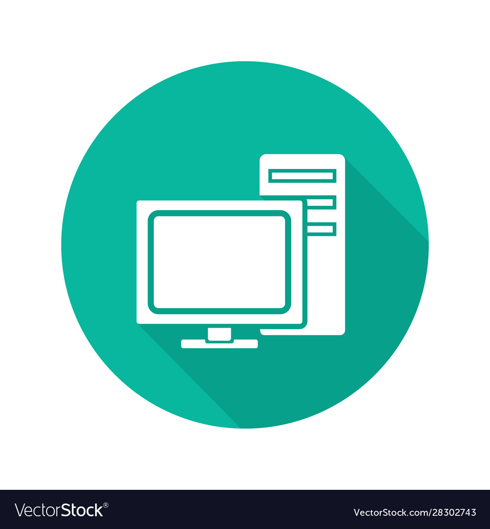 Computer flat design long shadow icon Royalty Free Vector