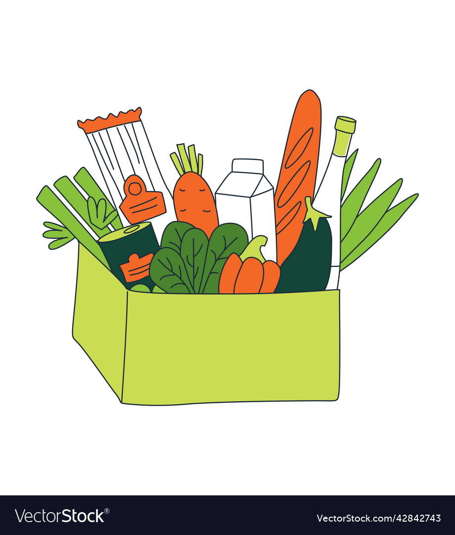 Grocery order basket of food goods from online Vector Image