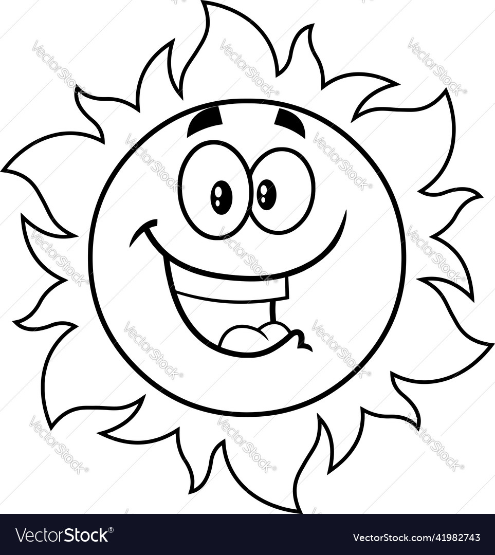 Outlined happy sun cartoon character Royalty Free Vector