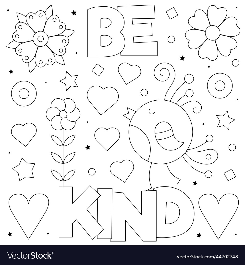 Be kind coloring page black and white Royalty Free Vector